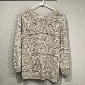 MINE Women’s M Sweater Open Knit Pullover Textured Button Back Boho Cottagecore